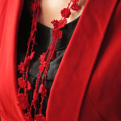 Collana lunga "CRYSTAL", colore rosso brillante
