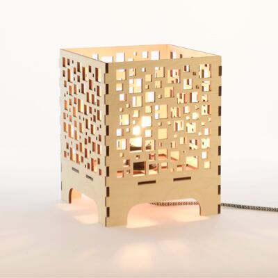 Lampe à poser - Cubic - My-Wood - ampoule E27 - bouleau certifié FSC découpé au laser en France