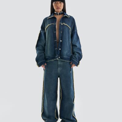 Hedonism – Co-Ord-Jeans mit mittelhohem Bund, Baggy-Übergröße, Distressed-Jeans mit ausgefransten Nähten in gebleichter Waschung
