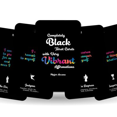 Completely Black Tarot Cards with Very Vibrant Affirmations - Major Arcana