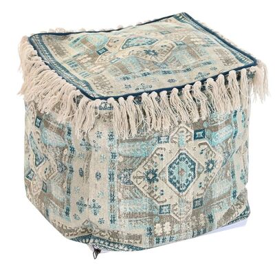 COTTON FLOOR CUSHION 40X40X40 1600 GR, BLUE FRINGES TX201046