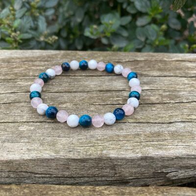 Stretch Bracelet Lithotherapy "Triple Protection" Turquoise Tiger Eye, Rose Quartz and White Howlite
