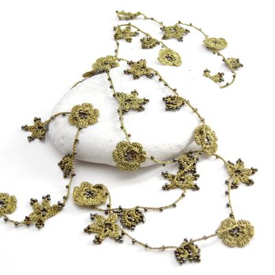 "CRYSTAL" long necklace, lichen green color