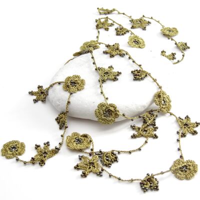 "CRYSTAL" long necklace, lichen green color