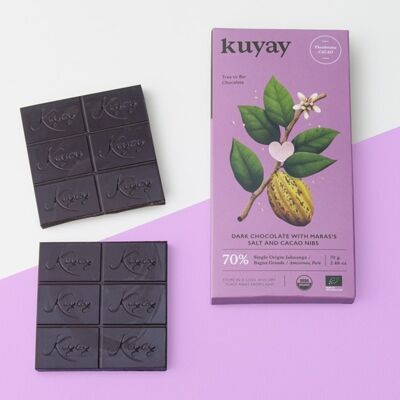 Chocolat noir 70% au sel et aux éclats de fève de cacao