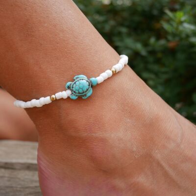 Pearl and sea turtle anklet