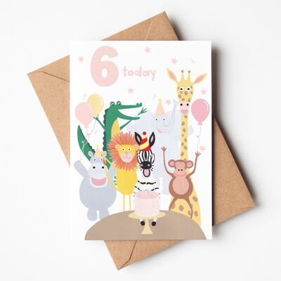Party-Tiere-Geburtstagskarte für 6 Jahre