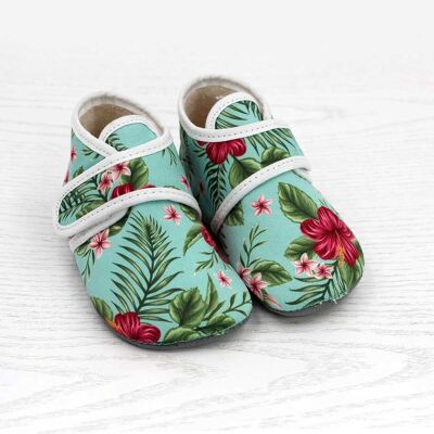 POLOLO Kinderschuhe | Barfuss-Hausschuhe | Cosy aus Baumwolle Blumen (Vegan)