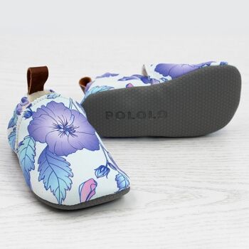 Chaussures enfant POLOLO | Pantoufles pieds nus | Seaqual Textile Fleur Bleu (Vegan) 3