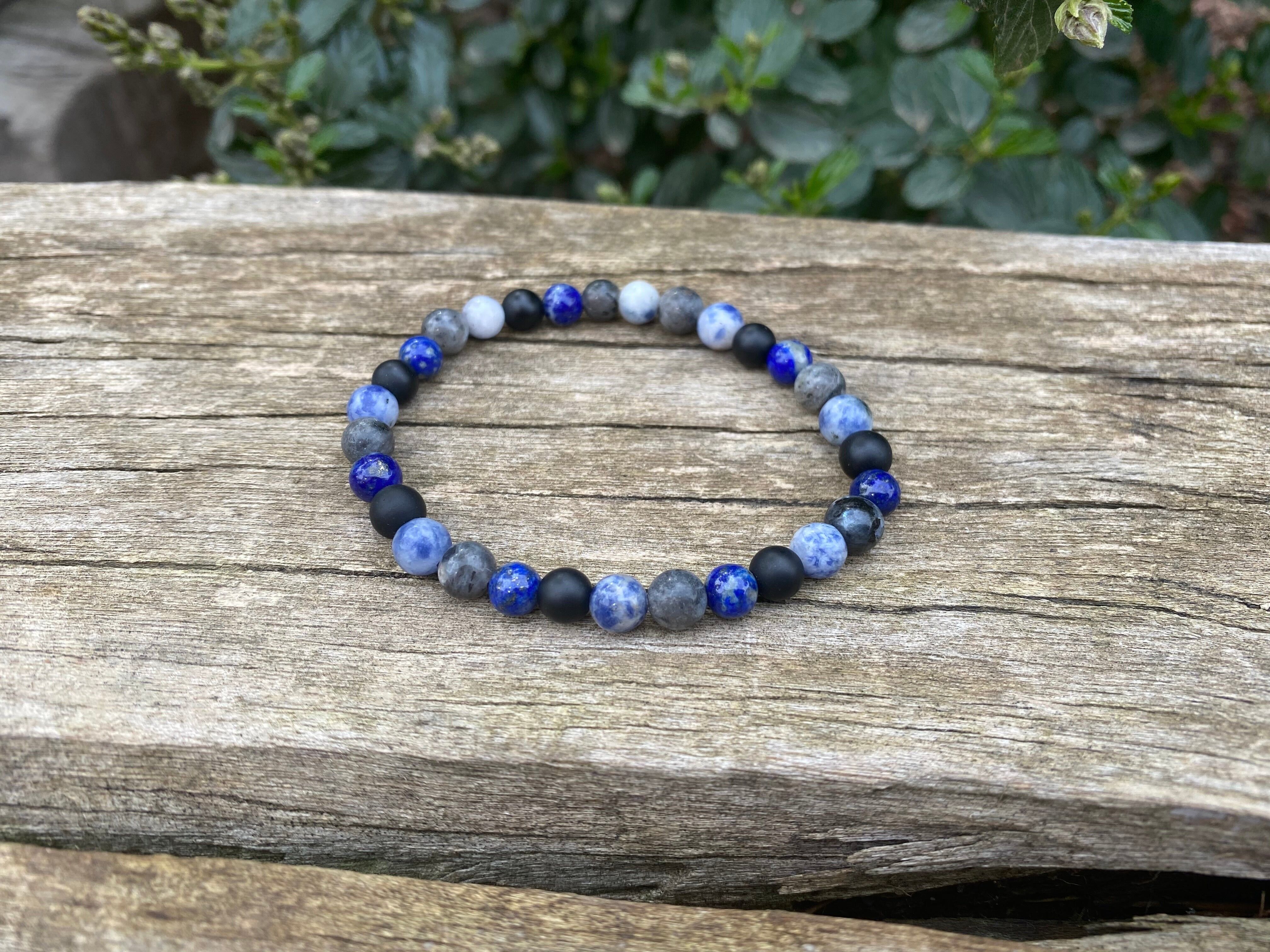 Elastic Lithotherapy Bracelet Multistones Sodalite, Lapis Lazuli, Black Agate and Labradorite