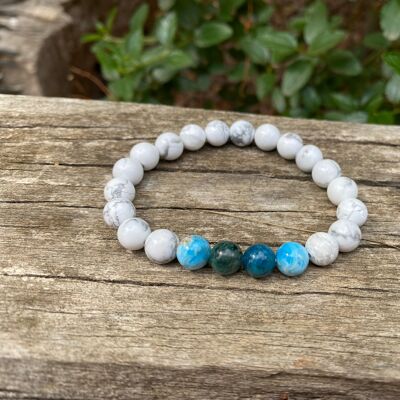Elastic lithotherapy bracelet in White Howlite and natural Apatite