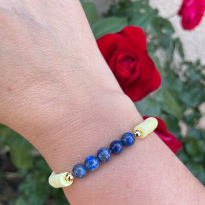 Elastic lithotherapy bracelet in Lapis Lazuli and Heishi beads, Made in France