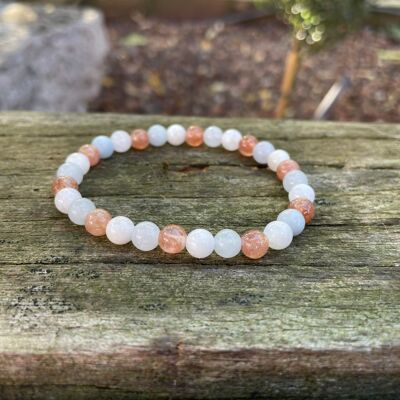 Elastic Lithotherapy Bracelet in Moonstone, Sunstone and Aquamarine