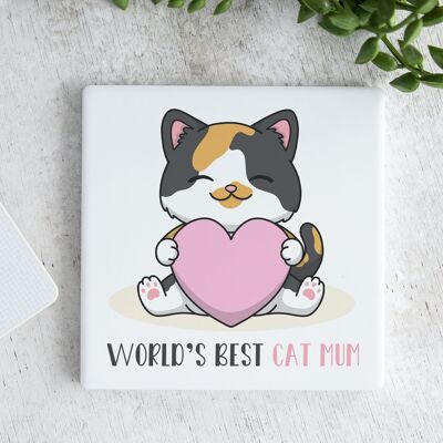 Keramikuntersetzer „Worlds Best Cat Mum“.