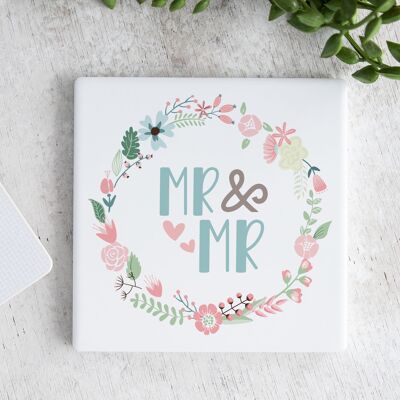 Ceramic Coaster Mr & Mr Wreath