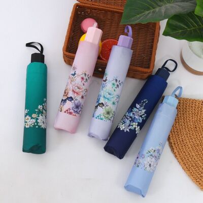 10 Ribs Simplistic Retro Floral Printed Anti-UV Foldable Umbrella