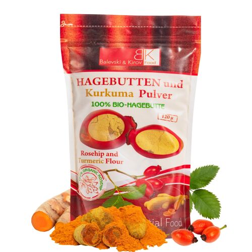 Hagebuttenpulver und Kurkuma 120 Mikron, Doy-Pack, 250 g - Bio-Produkt