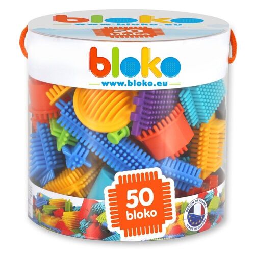 Tube 50 Bloko Multi Couleurs et Formes - Jeu de Construction - Dès 12 mois - 503502
