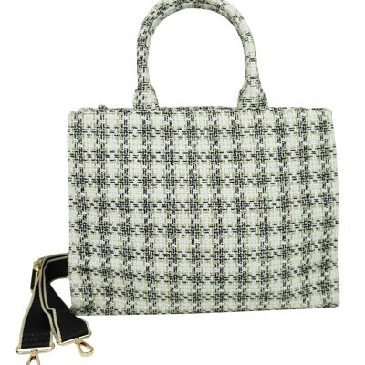Tweed pattern shopping bag 36233-1 Black & White