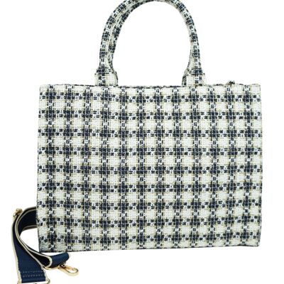 Tweed pattern shopping bag 36233-1 Navy & White