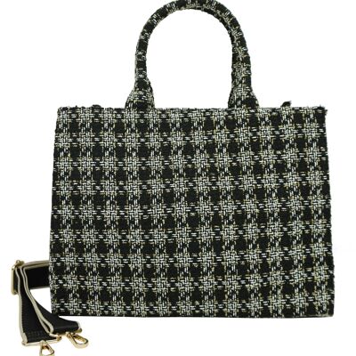 Tweed pattern shopping bag 36233-1 Black
