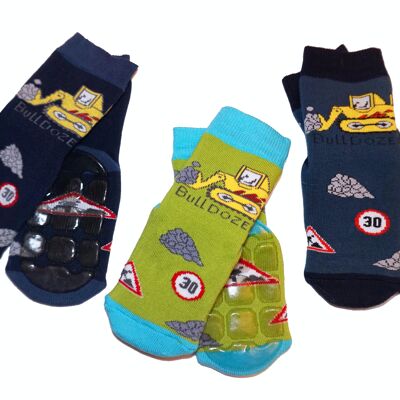 Chaussettes antidérapantes pour enfants >>Bulldozer<<