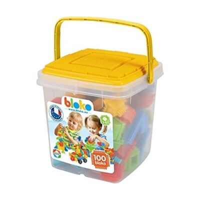 Baril de Rangement Orange + 100 Bloko + 1 plaque de Jeu - Jeu de Construction - Dès 12 mois - 503551