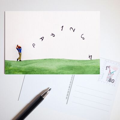Postkarte Golfer beim Golfspielen PAR 4