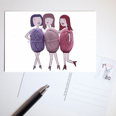 Postkarte Mädchen Frauen in Wollkleidern
