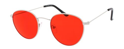 Sunglasses - VEGAS-Retro Round Sunglasses in Gold frame with Red lenses