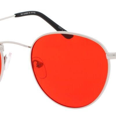 Sunglasses - VEGAS-Retro Round Sunglasses in Gold frame with Red lenses