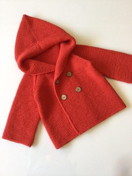 Organic Cotton Hand Knitted Hooded Forest Green 0-3Y Cardigan