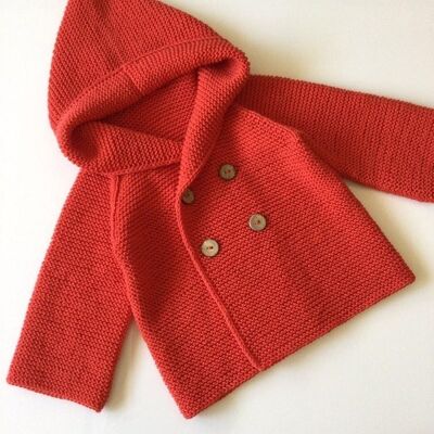 Cárdigan de moda lenta 0-3 años con capucha hecho a mano de algodón orgánico