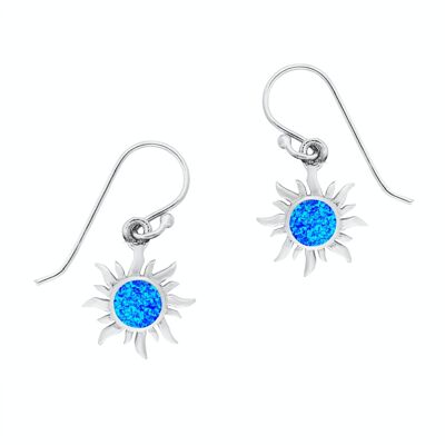 Belles boucles d'oreilles soleil en opale bleue