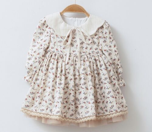 100% Cotton Classic Style 0-2Y Spring Flower Dress Natural Colour
