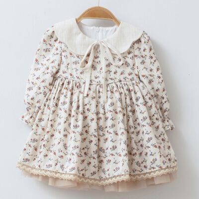 100% coton Style classique 0-2Y Robe à fleurs de printemps Couleur naturelle