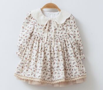 100% coton Style classique 0-2Y Robe à fleurs de printemps Couleur naturelle