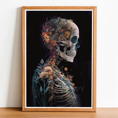Crâne avec fleurs 01 art mural imprimé double exposition
