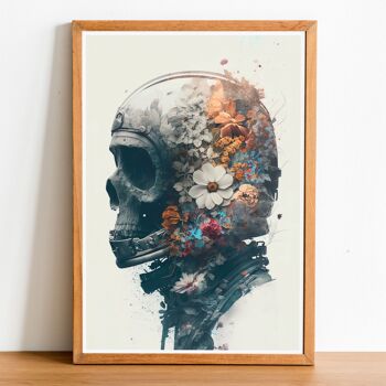 Crâne avec fleurs 02 art mural imprimé double exposition