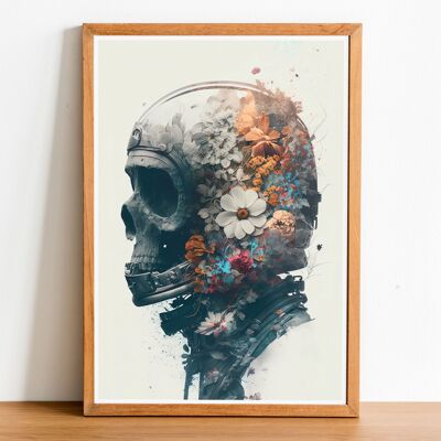 Skull with flowers 02 double exposure print wall art