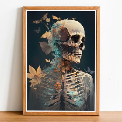 Skull with flowers 03 double exposure print wall art
