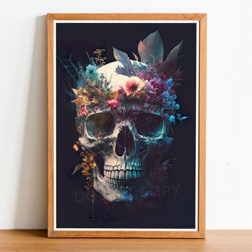 Skull with flowers 05 double exposure print wall art