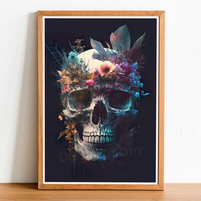 Crâne avec fleurs 05 art mural imprimé double exposition