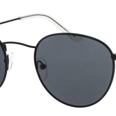 Sunglasses - VEGAS-Retro Round Sunglasses in Black frame with Grey lenses