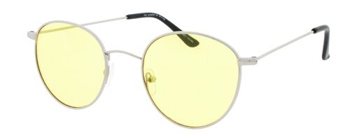 Sunglasses - VEGAS-Retro Round Sunglasses in Silver frame with Yellow lenses