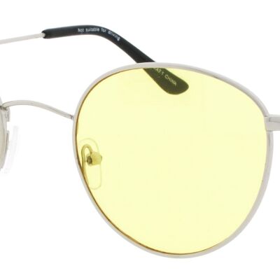 Sunglasses - VEGAS-Retro Round Sunglasses in Silver frame with Yellow lenses