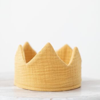 Corona de cumpleaños réversible Moutarde, corona de tela mostaza para niños y niñas 1