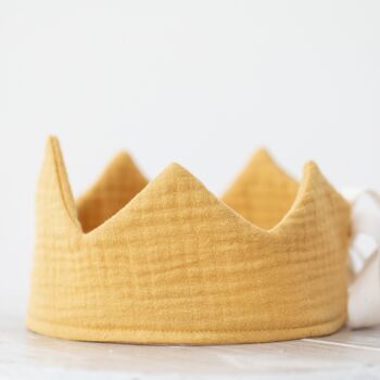 Corona de cumpleaños réversible Moutarde, corona de tela mostaza para niños y niñas 2