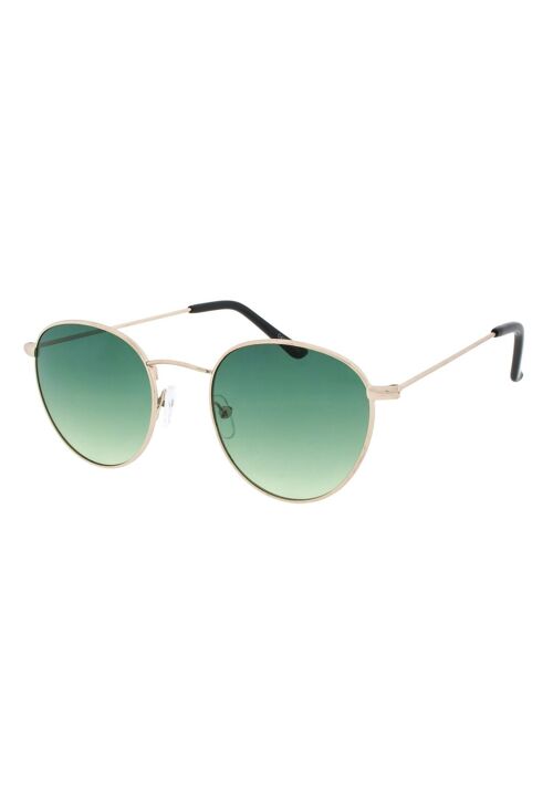 Sunglasses - VEGAS-Retro Round Sunglasses in Gold frame with Green & Yellow lenses