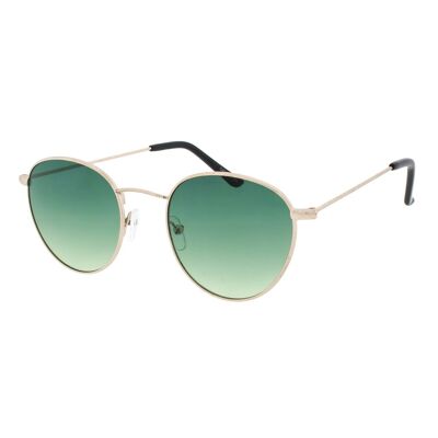 Sunglasses - VEGAS-Retro Round Sunglasses in Gold frame with Green & Yellow lenses